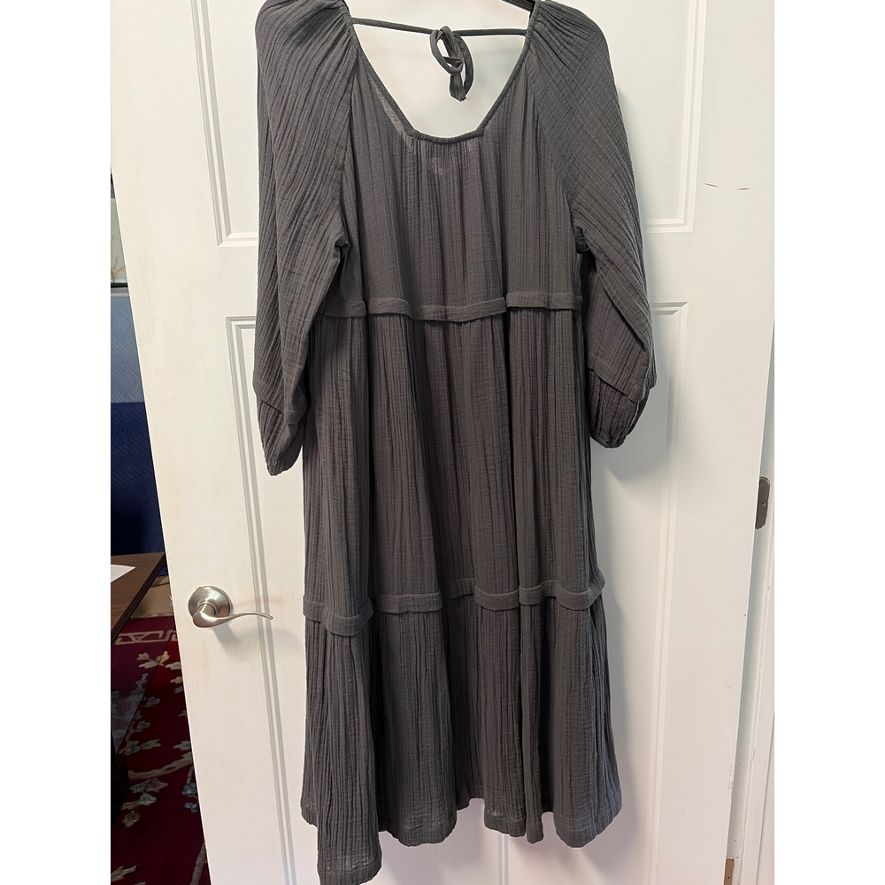 Wonderly Charcoal Gray Boho Tiered Maxi Dress – Long Sleeve Gauze Dress with Emp - Picture 2 of 3